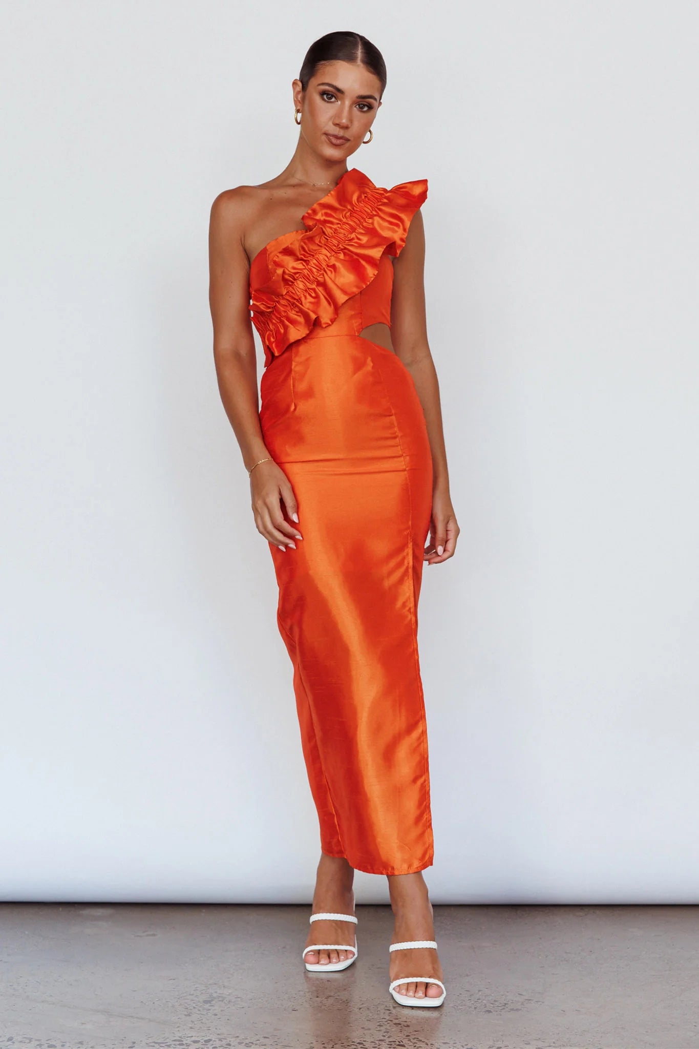 NY Moment Wide Ruffle Shoulder Dress Orange