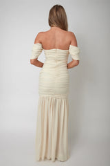 Dalisha Off Shoulder Ruched Maxi Dress Cream