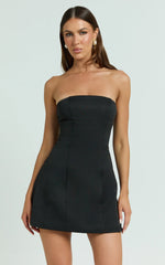 Catharine Mini Dress Strapless A Line Dress in Black