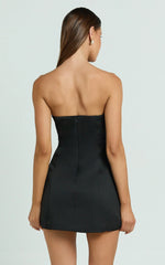 Catharine Mini Dress Strapless A Line Dress in Black