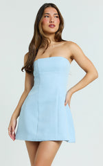 Catharine Mini Dress Strapless A Line Dress in Blue