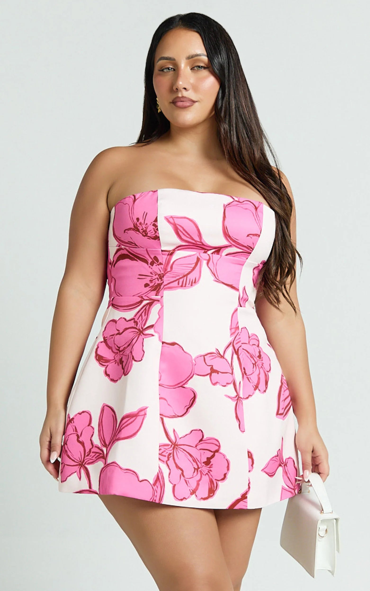 Catharine Mini Dress Strapless A Line Dress in Bouquet Di Fiori Print