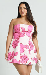 Catharine Mini Dress Strapless A Line Dress in Bouquet Di Fiori Print