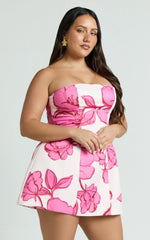 Catharine Mini Dress Strapless A Line Dress in Bouquet Di Fiori Print
