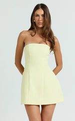 Catharine Mini Dress Strapless A Line Dress in Lemon