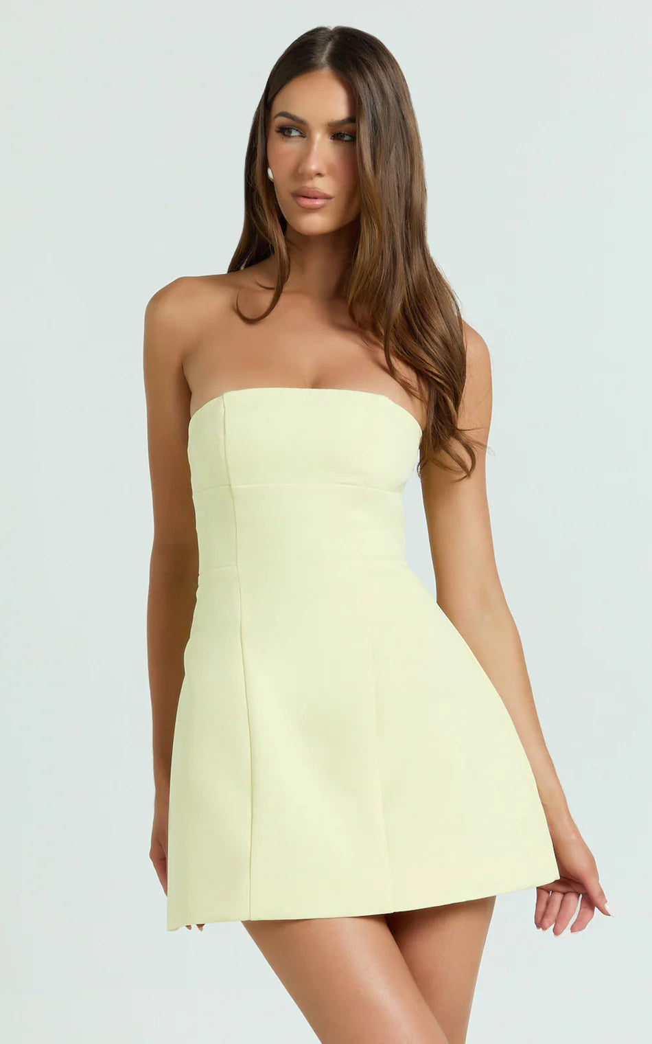 Catharine Mini Dress Strapless A Line Dress in Lemon