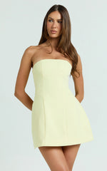 Catharine Mini Dress Strapless A Line Dress in Lemon