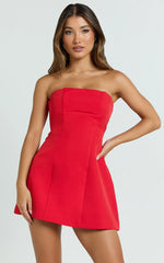 Catharine Mini Dress Strapless A Line Dress in Red