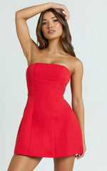 Catharine Mini Dress Strapless A Line Dress in Red