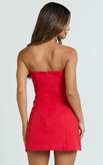Catharine Mini Dress Strapless A Line Dress in Red