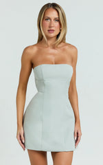 Catharine Mini Dress Strapless A Line Dress in Sage