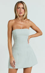 Catharine Mini Dress Strapless A Line Dress in Sage
