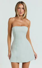 Catharine Mini Dress Strapless A Line Dress in Sage