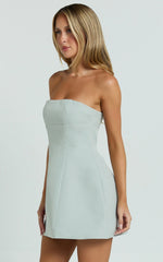 Catharine Mini Dress Strapless A Line Dress in Sage