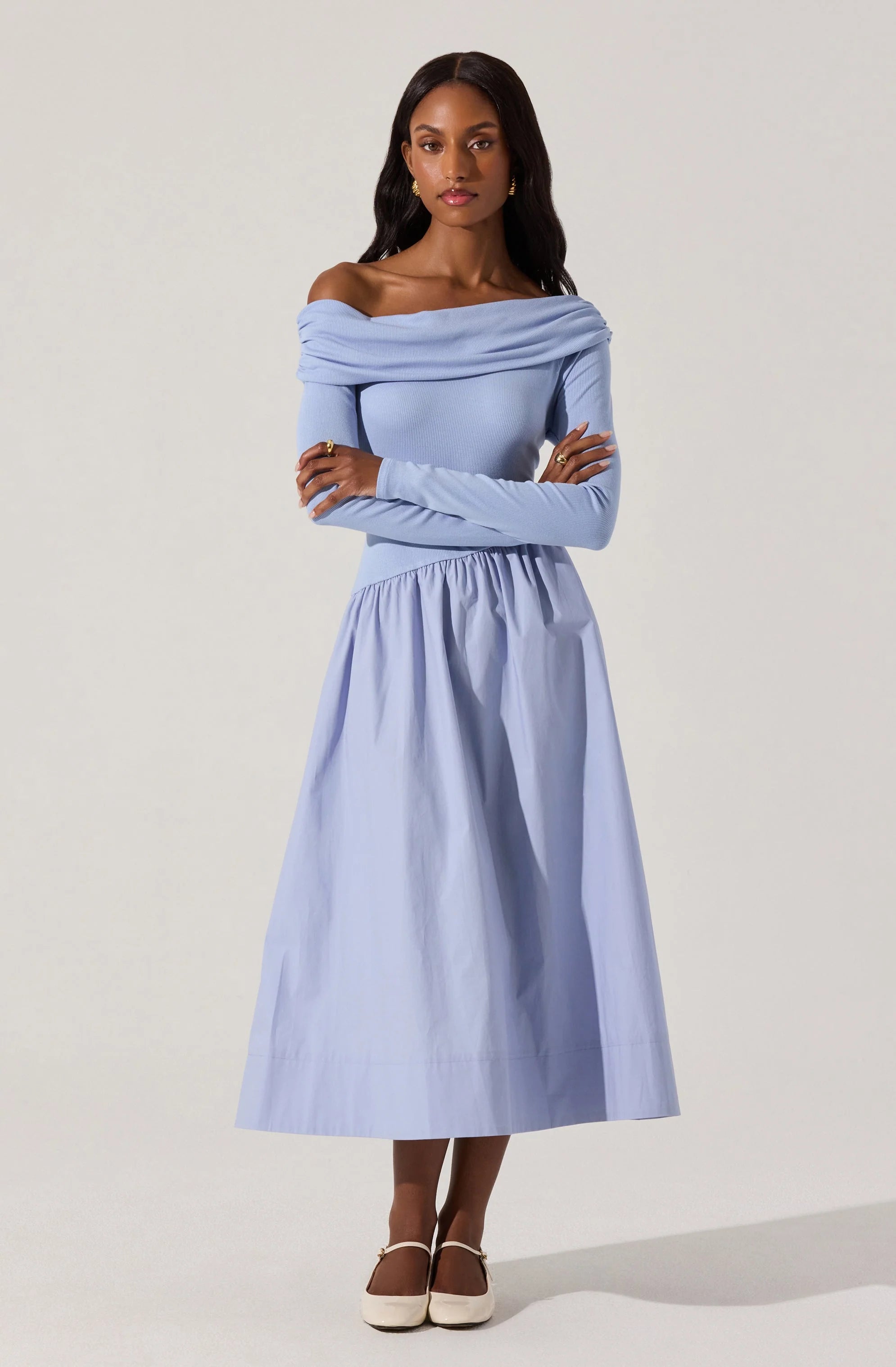 Mixed Media Off Shoulder Dress