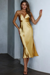 Ma Jolie Strapless Midi Dress Gold