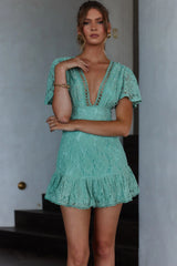 Summer Wine Flutter Sleeve Lace Dress Sage