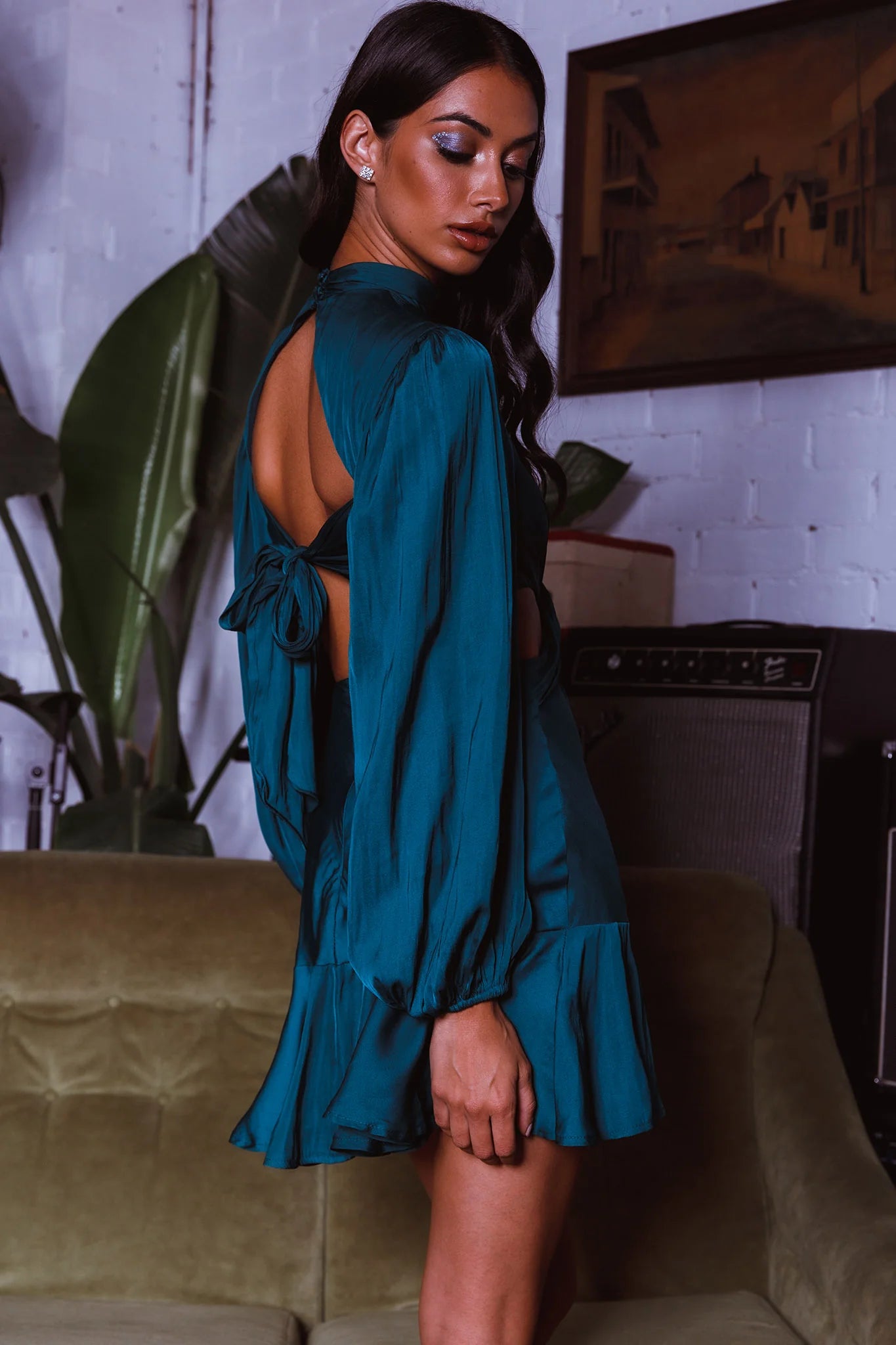 Feels Like Home Long Sleeve Cut-Out Dress Forest Green