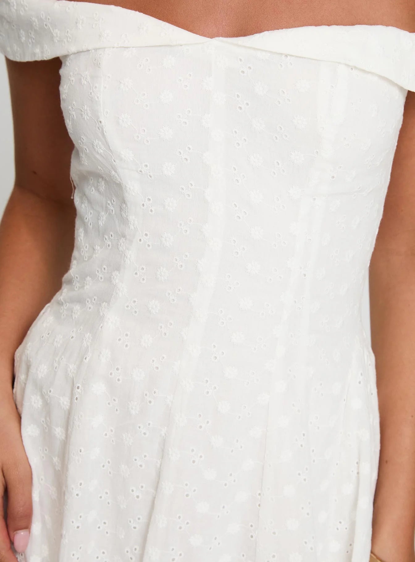 Rosebud Broderie Off The Shoulder Mini Dress White