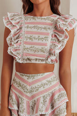 Wild And Free Ruffle Trim Crop Top Floral Natural
