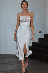 Lakoda Gathered Bust Bow Tie Back Midi Dress Champagne