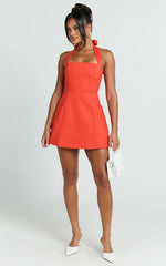 Dante Mini Dress Halter Neck Tie Tulip Skirt Dress in Orange