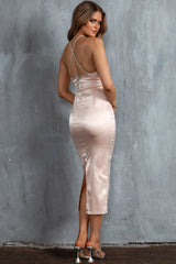 Slow Dance Diamante Strap Midi Dress Blush