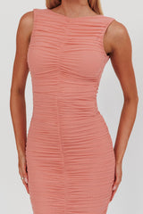 Nadia Sleeveless Ruched Midi Dress Pink