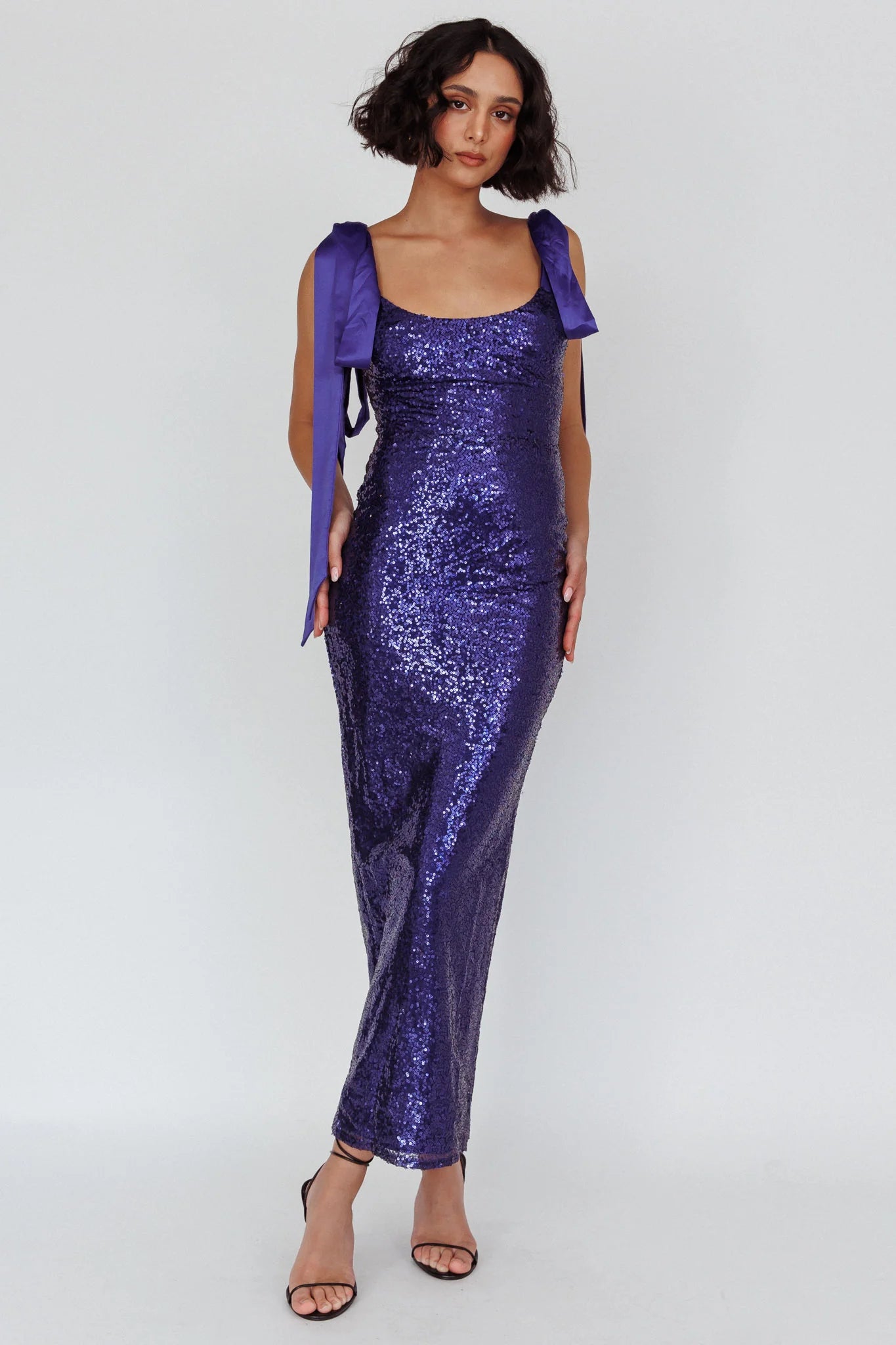Birthday Wish Tied Shoulder Sequin Maxi Dress Blue