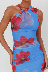 On Air Twist Neck Maxi Dress Floral Blue