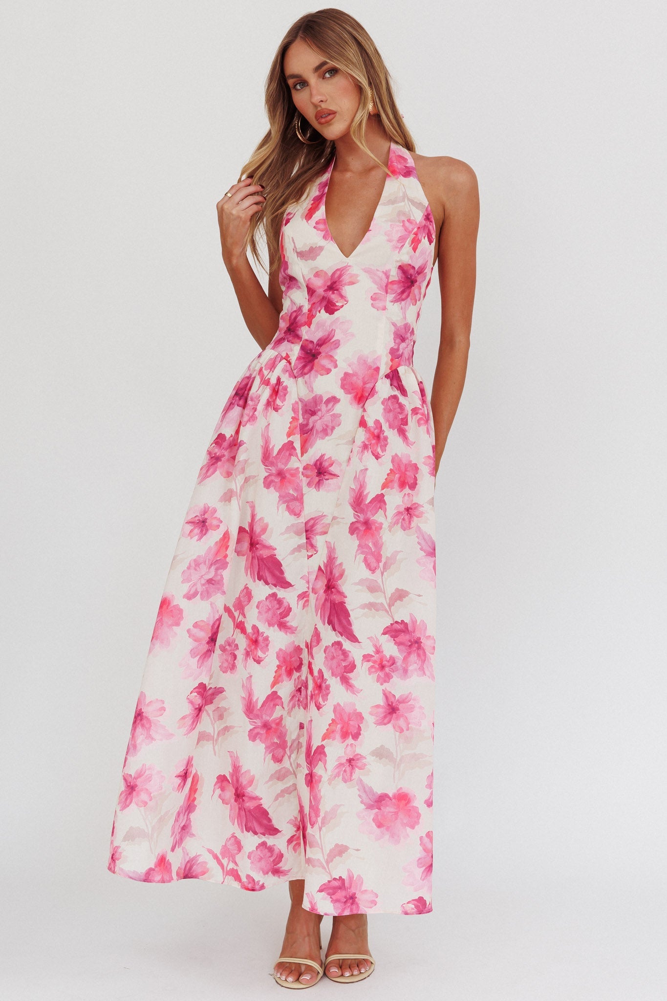El Corazon Halterneck Dress Floral Pink