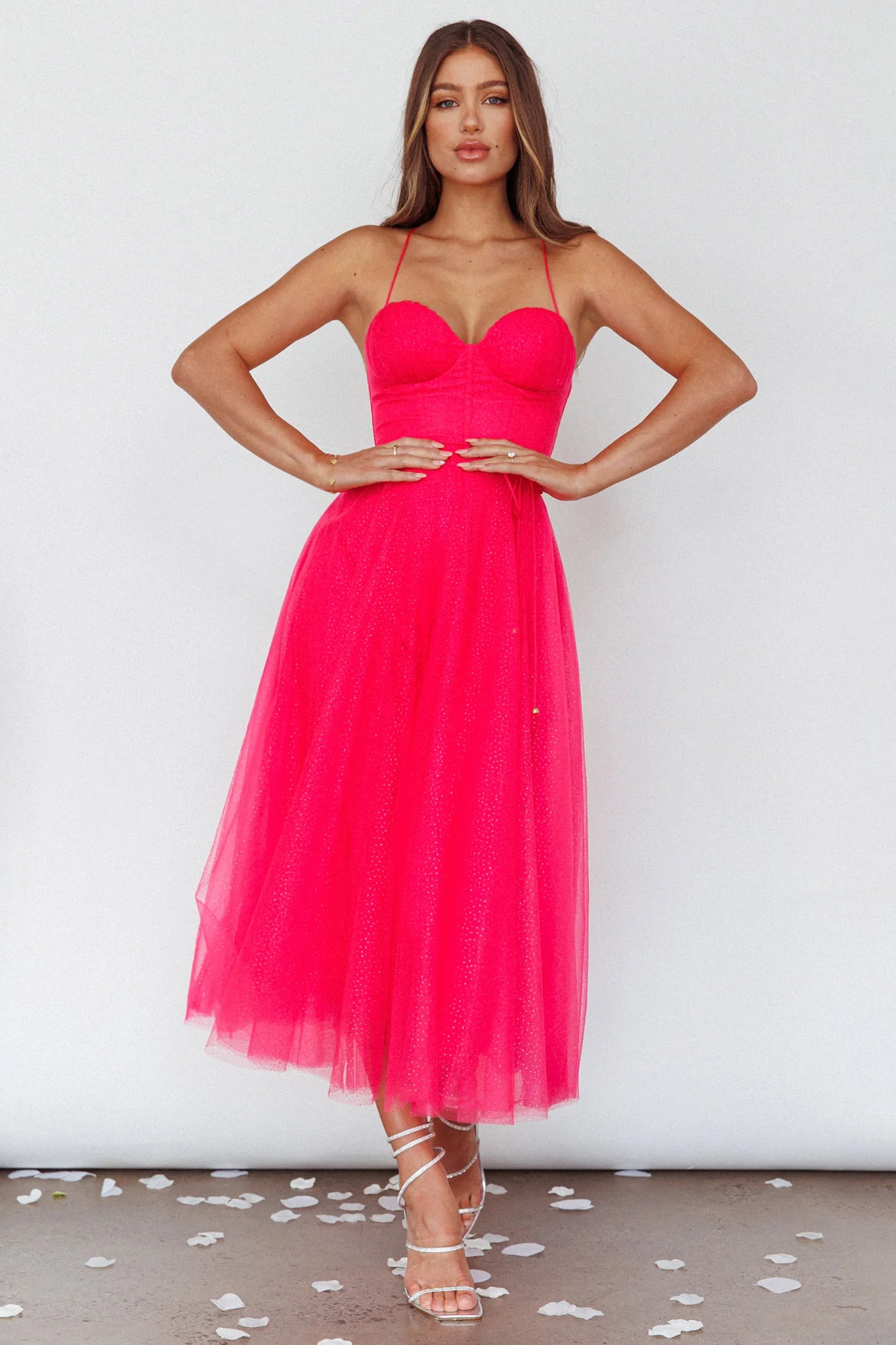 Smitten Sweetheart Neckline Chiffon Midi Dress Fuchsia