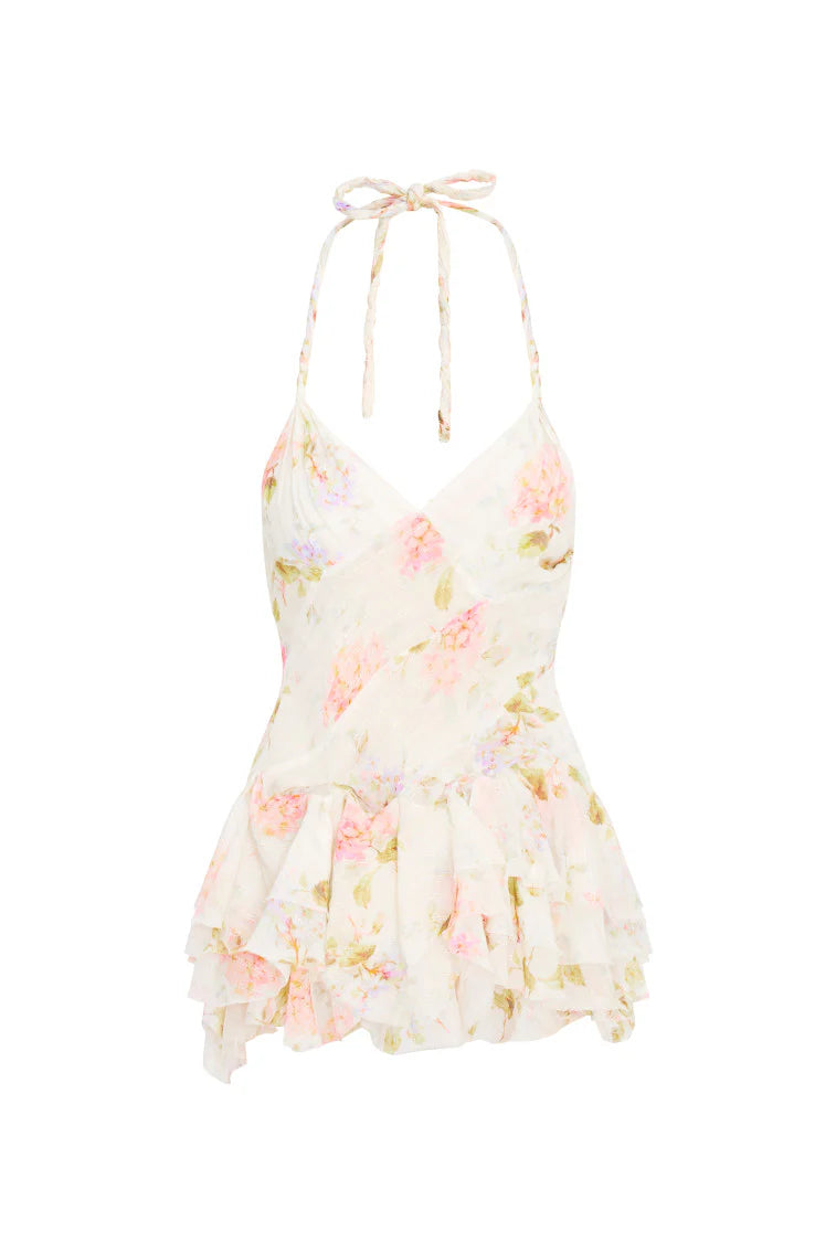 Adrinette Chiffon Halter Mini Dress