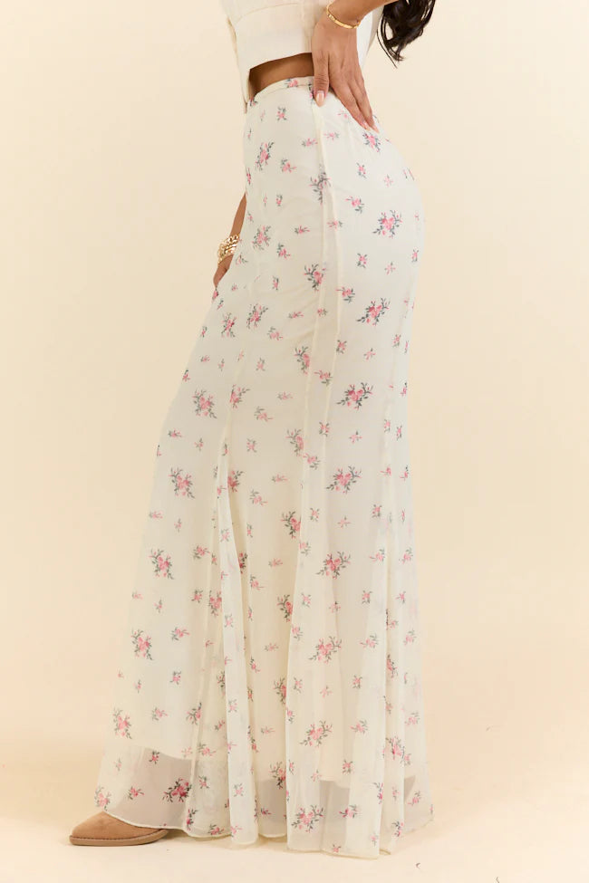 Floral Echo Ivory and Pink Knit Maxi Skirt