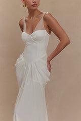 Roxanne Velvet Corset Maxi Dress - White