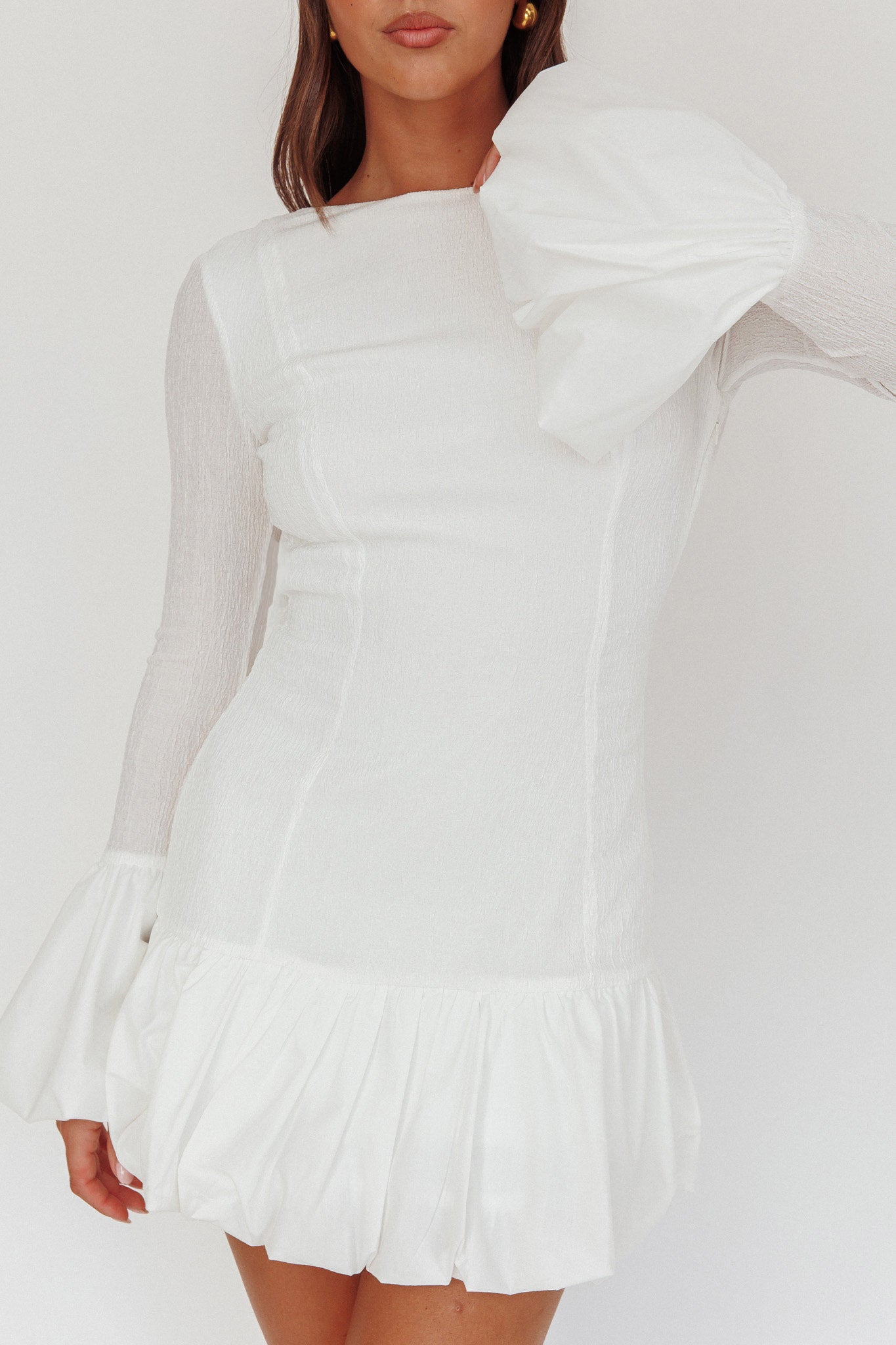 Promise Bubble Hem Open Back Mini Dress White