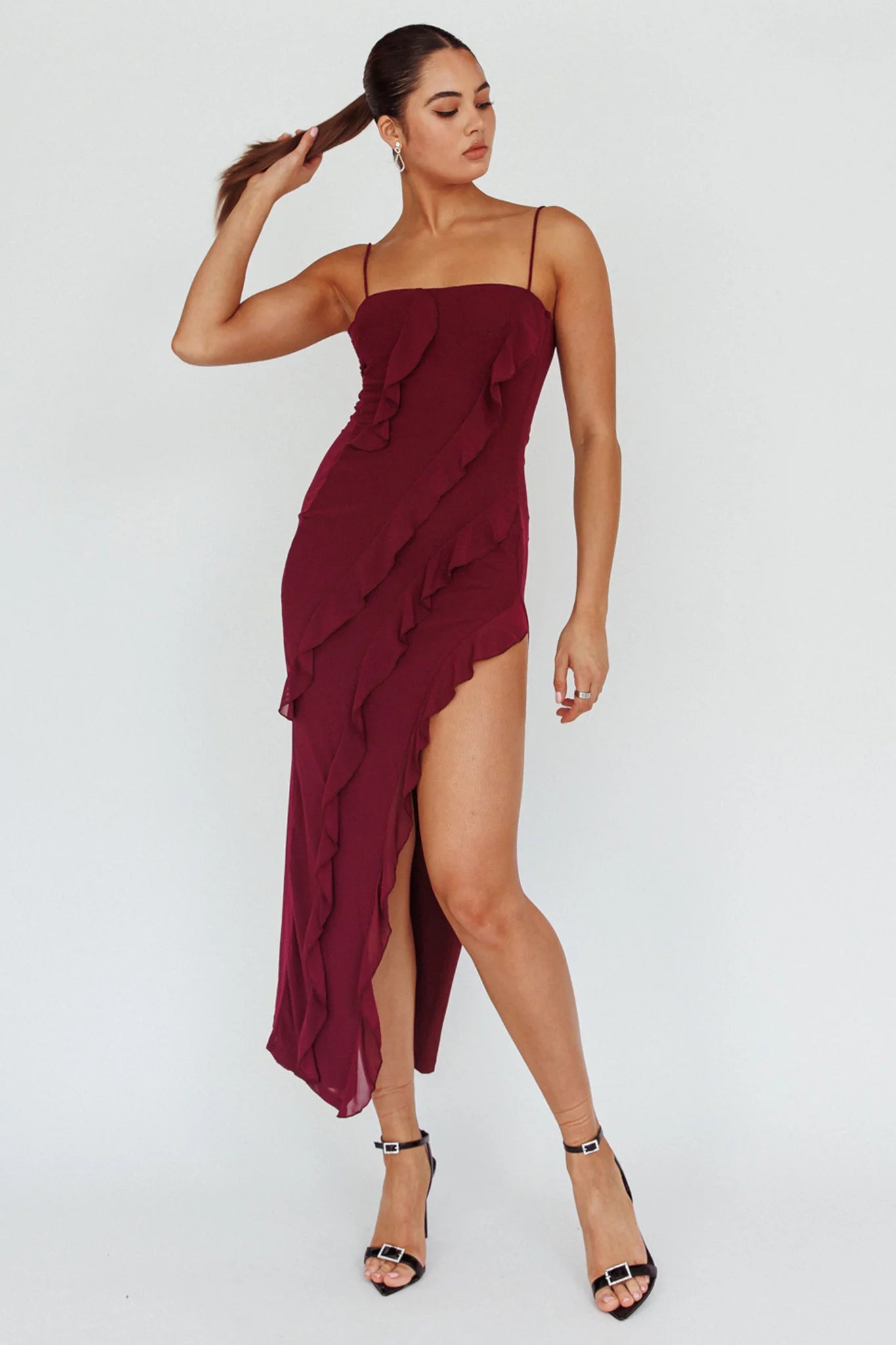 Catriona Split Ruffle Midi Dress Grape