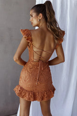 Mon Papillon Lace Mini Dress Apricot