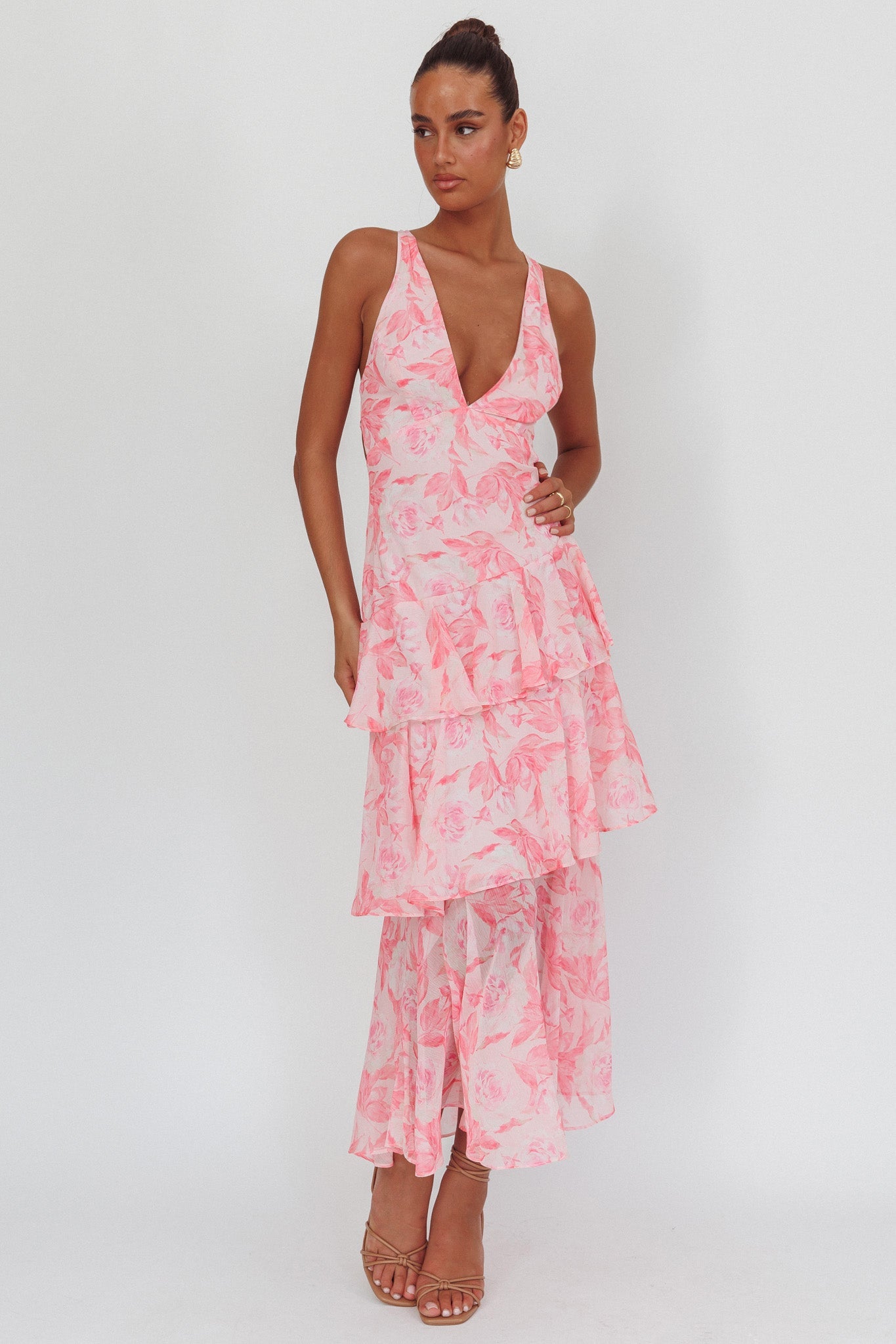 Veda Strappy Back Maxi Dress Floral Pink