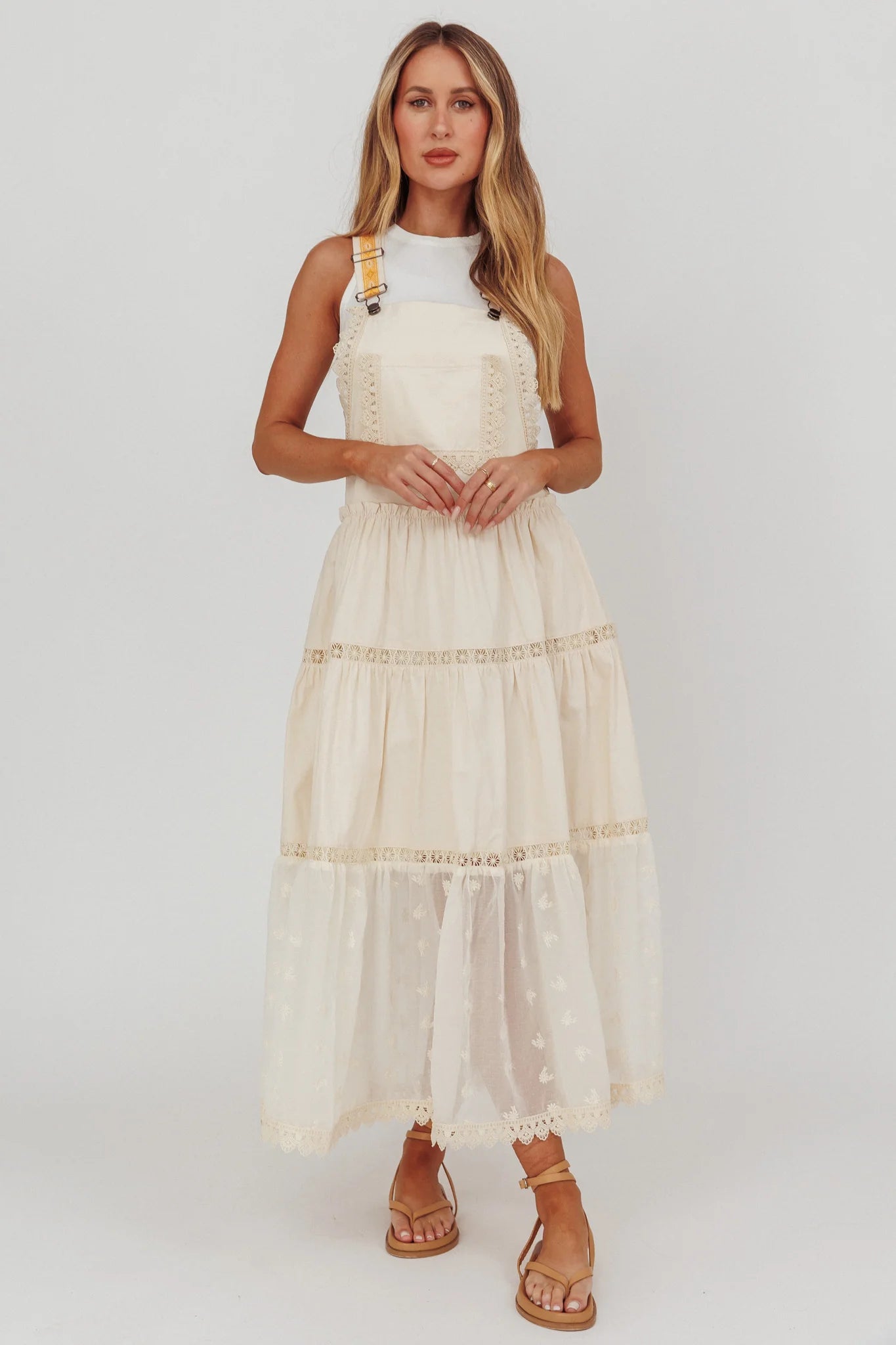 Odeyah Lace Trim Overall Dress Champagne