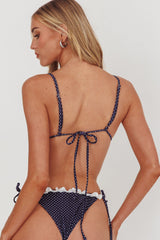 Josie Triangle String Fril Bikini Top Polka Dot