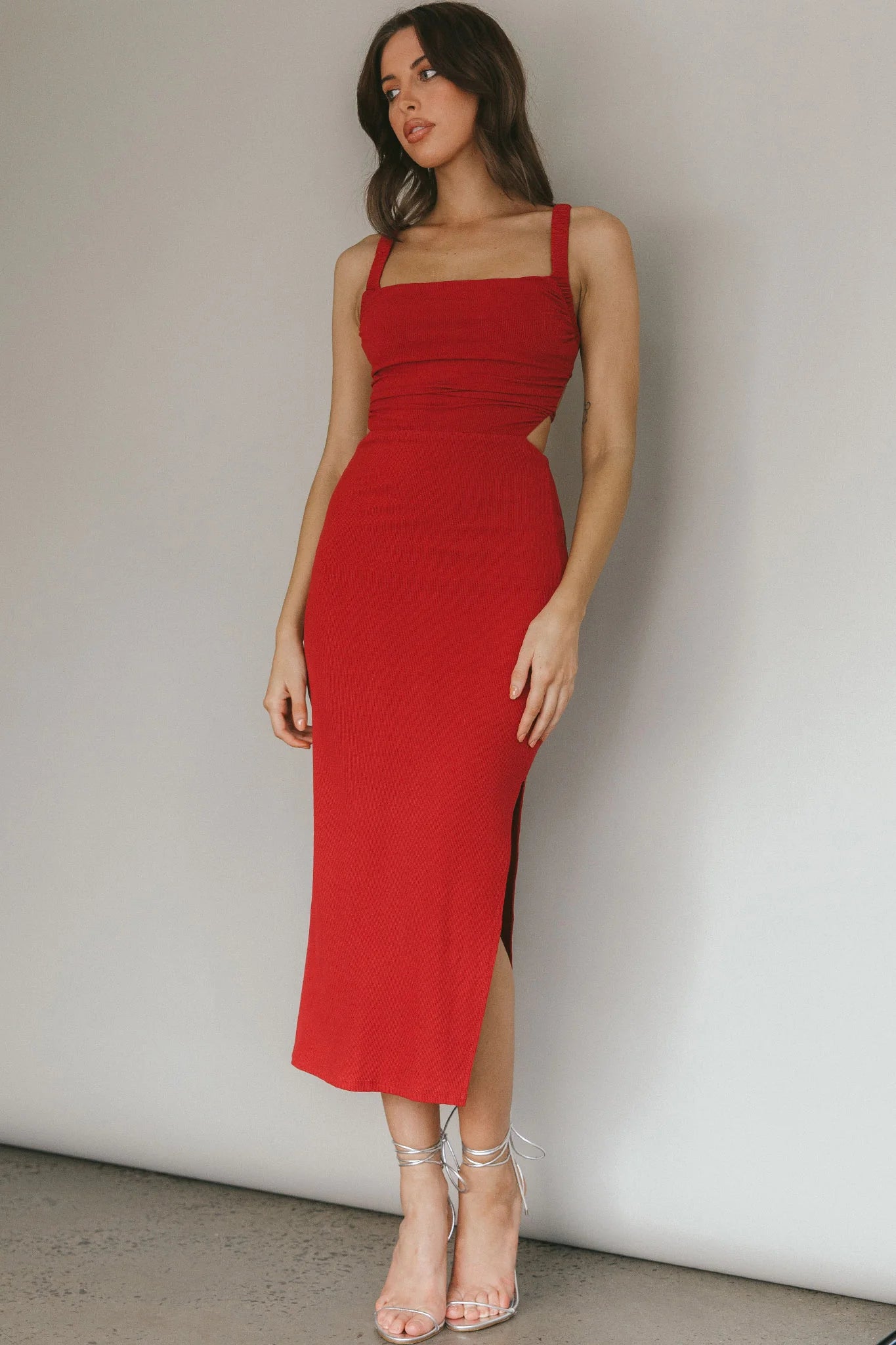 Dream Crush Lace-Up Back Side Split Midi Dress Wine