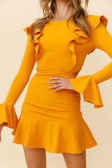Jackie Long Sleeve Ruffle Dress Mustard