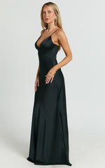 Quincy Maxi Dress Satin Slip Dress in Black