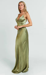 Quincy Maxi Dress Satin Slip Dress in Olive