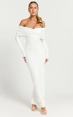 Rani Maxi Dress Off Shoulder Long Sleeve Bodycon Dress in Off White