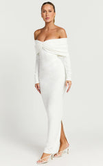 Rani Maxi Dress Off Shoulder Long Sleeve Bodycon Dress in Off White