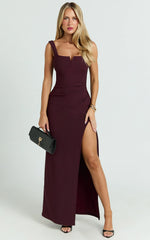 Thelma Maxi Dress Square Neck Bodycon Dress in Wine