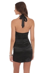 Satin Halter Bodycon Dress in Black