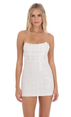 Sequin Strapless Corset Dress in White $65.90